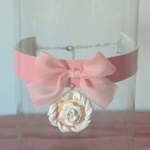 Pink vegan leather collar choker pendant